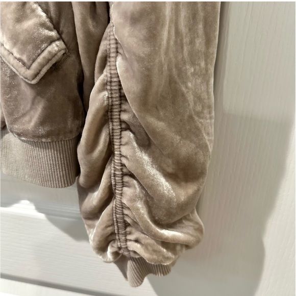 Free People Ruched Velvet Neutral Bomber Jacket. - Picture 11 of 14